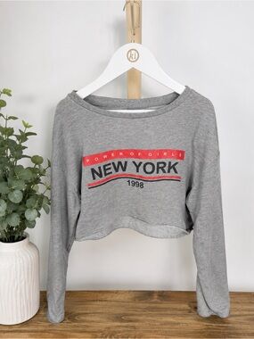 Divided Gray Sweatshirt with Red and Black New York Graphic